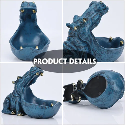 Miniatura 3 de Figurita de hipopótamo de resina para dulces y cuenco para llaves - Estatua única de hipopótamo de resina para decoración de escritorio de oficina