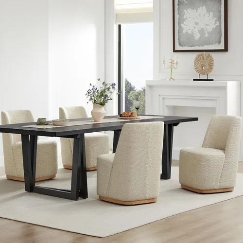 Miniatura 16 de CHITA Juego de 2 sillas de comedor tapizadas giratorias con ruedas, silla de comedor de tela moderna certificada FSC con ruedas, sillas de comedor