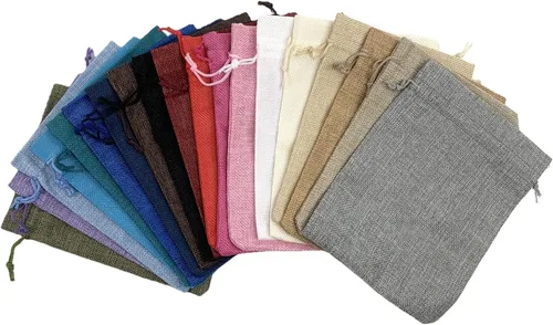 Miniatura 63 de Palmhomee Paquete de 20 bolsas de regalo de arpillera con cordón, bolsas de joyería de lino, bolsas de yute de boda para joyas y bolsas