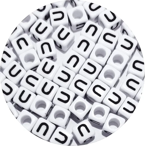 Miniatura 12 de Cuentas cuadradas de letras acrílicas de 0.236 x 0.236 pulgadas, cuentas A del alfabeto para pulseras, joyería, llavero DIY, 100