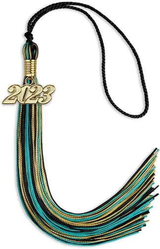 Miniatura 131 de Endea Graduation Borla mixta de triple color con gota de fecha dorada (negro/dorado/blanco, 2021)