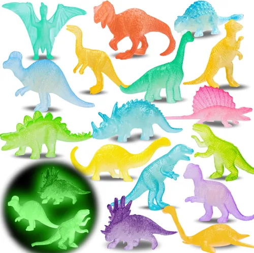 Miniatura 9 de 48 piezas de mini figuras de dinosaurio que brillan en la oscuridad para niños, cesta de relleno de huevos de Pascua, suministros de fiesta