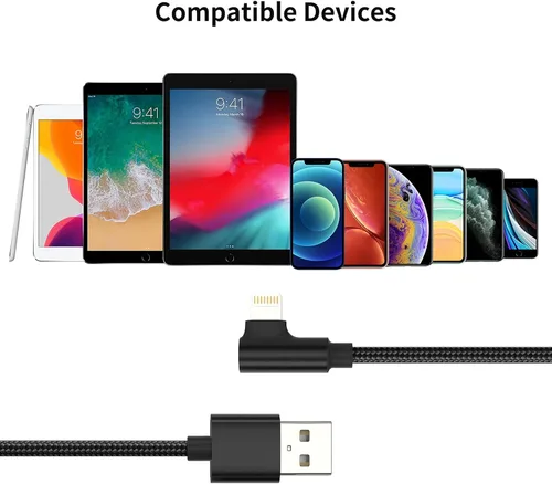 Miniatura 7 de Cable corto Lightning de 1 pie en ángulo recto, paquete de 3 cables de carga rápida USB a iPhone de 90 grados, compatible con Apple iPhone 13, 12