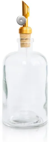Rail19 Dispensador de enjuague bucal de vidrio transparente con boquilla de vertido de metal, dispensador de aceite de cocina y vinagre, perfecto
