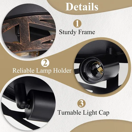 Miniatura 4 de SKEJAO Lámpara de Techo de Montaje Empotrado, Accesorios de Iluminación de Techo de Metal Vintage Negro para Pasillo, Accesorios de Iluminación