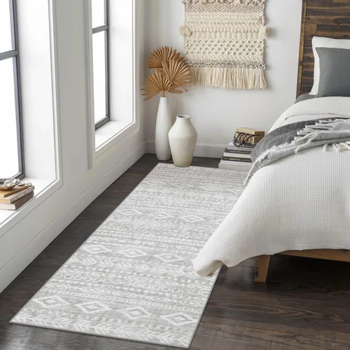 Miniatura 8 de Lahome Alfombra de pasillo gris de granja, de pelo bajo, lavable, de 2 x 6 pies, alfombra para pasillo de lavandería, antideslizante, estampado