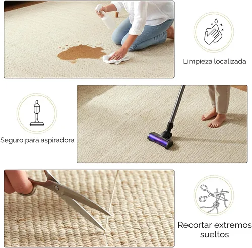 Miniatura 4 de GRUHUM Alfombra rectangular de algodón de yute de 5 x 8 pies, tejida a mano, de tela natural, para sala de estar, dormitorio y cocina, alfombra