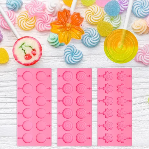 Miniatura 4 de Kit de 304 moldes de silicona para piruletas, moldes de caramelo rosa con 15 agujeros, soporte acrílico, palitos de 100P, bolsas, corbatas