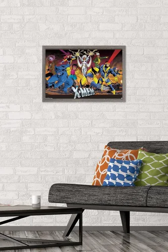 Miniatura 2 de Trends International Marvel Comics - Póster de pared de grupo de The X-Men, 14.725 x 22.375 pulgadas, versión enmarcada de madera de granero