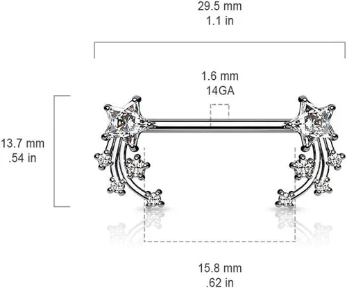 Miniatura 2 de Pierced Owl - Barras de pezón con extremo de estrella fugaz de acero inoxidable 14G, se venden por par