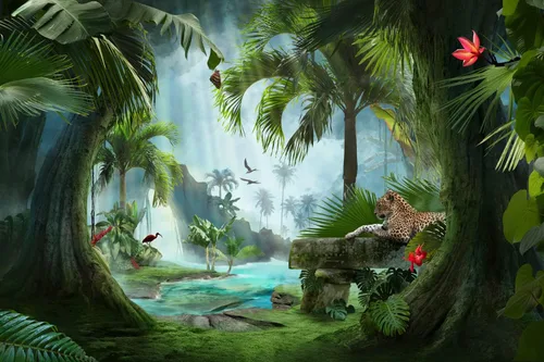 Miniatura 2 de Bormia - Mural de pared de bosque de fantasía, 151 x 105 pulgadas, papel tapiz grande de leopardo animal, calcomanía de pared para sala de estar, 038