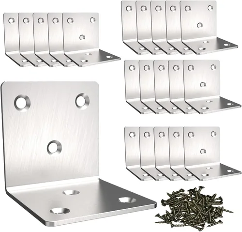 Miniatura 7 de Soporte de esquina de acero inoxidable plateado, soporte de ángulo recto de unión, soporte de esquina en L de metal resistente para estante