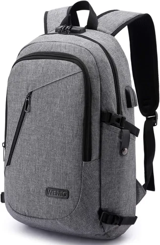 Miniatura 10 de WENIG - Mochila antirrobo para portátil de viaje con puerto de carga USB y cerradura, mochila de trabajo delgada y resistente al agua para hombres