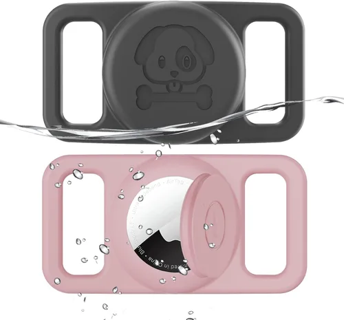 Miniatura 17 de Paquete de 2 soportes impermeables para collar de perro AirTag compatibles con Apple AirTag, soporte de silicona oculto para Airtag Tracker, negro