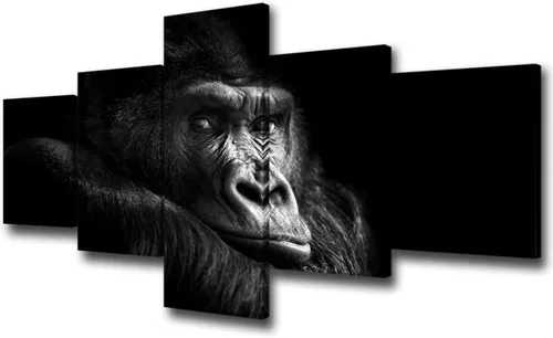 TUMOVO Hermoso retrato de un gorila macho sobre fondo negro, bonito lienzo de mono, estirado y enmarcado, listo para colgar, sala de estar, Obras de
