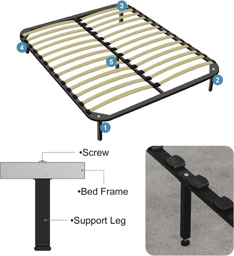 Miniatura 4 de uxcell Soporte de marco de cama de altura ajustable, patas de repuesto para riel de cama, soporte central para patas elevadoras