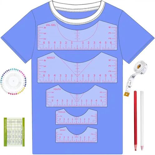 Miniatura 13 de 12 piezas de guía de regla de camisetas para alineación de vinilo, accesorios de medición de camisetas, herramientas para prensa de calor Cricut