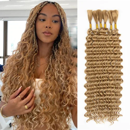 Miniatura 11 de Cabello bohemio para trenzar de 18 pulgadas, 2 paquetes de cabello ondulado profundo a granel para trenzas bohemias, sin trama, extensiones