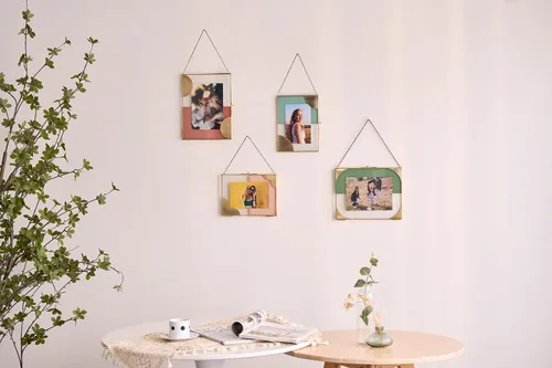 Miniatura 9 de Marco de fotos dorado para colgar, se adapta a fotos de 5 x 7 y 4 x 6, decoración de pared decorativa de latón, marco de vidrio moderno con cadena