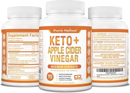 Miniatura 9 de Cápsulas de cetonas BHB Keto y vinagre de sidra de manzana de Purely Optimal - Suplemento de cetonas exógenas con The Mother para apoyo de cetosis
