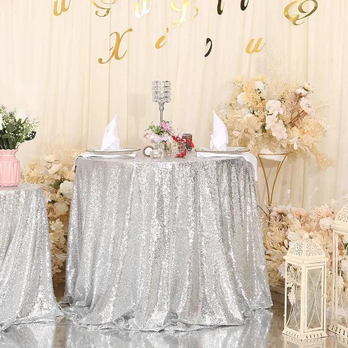 Miniatura 44 de Eternal Beauty Mantel de lentejuelas doradas de 120 pulgadas, mantel redondo brillante con purpurina para decoración de bodas, fiestas de cumpleaños