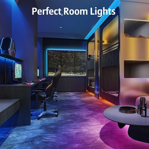 Miniatura 6 de KEELIXIN Tira de luces LED RGB con sincronización de música con aplicación y control remoto (50 pies-2 rollos)