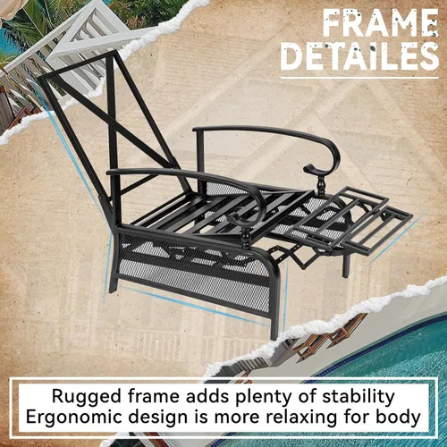 Miniatura 5 de Sillón ajustable para patio, sillón reclinable de metal automático con cojines extraíbles, color azul