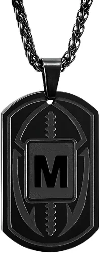Miniatura 54 de Graduation Gifts - Football Initial Necklace for Men Boys Kids Teen Dog Tag Stainless Steel Black Letter Pendant Sport Football Athletes Jewelry