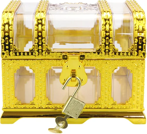 Miniatura 19 de Cofre del tesoro pirata para niños: pequeña caja del tesoro con cerradura y llave, caja de colección vintage de plástico para almacenamiento