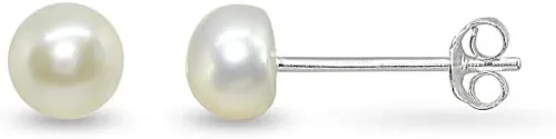 Miniatura 3 de Pendientes de botón de perlas de agua dulce cultivadas de plata de ley de 0.217-0.236 in, opciones de color y conjunto
