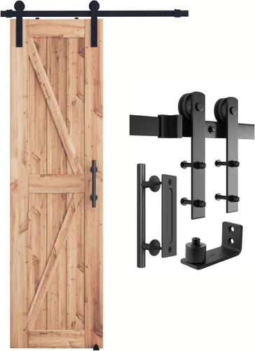 SMARTSTANDARD Kit de herrajes para puerta corrediza de granero resistente de 4 pies, color negro, (todo el juego incluye 1 juego de tirador y 1 guía