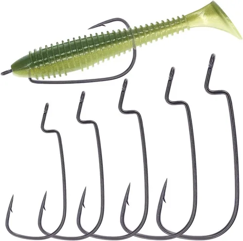 Ewg-Hooks-for-Fishing-Texas-Rig-Hooks-Offset-Extra-Wide-Gap-Gap-Gap - Juego de gancho de gusano de agua dulce Gusanos de goma de lubina a granel Big