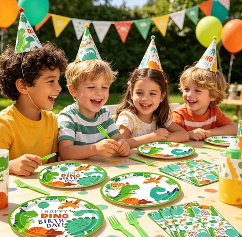 Miniatura 8 de Juego de 160 platos para fiesta de cumpleaños de dinosaurio, platos de feliz cumpleaños, platos, servilletas de dinosaurio T-Rex para decoración