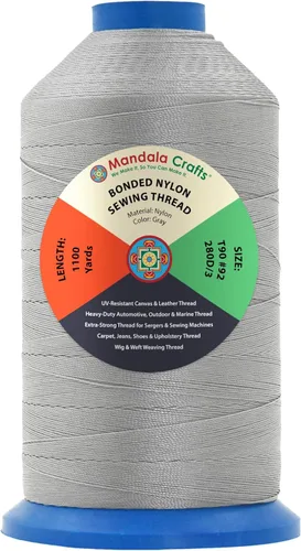 Miniatura 94 de Mandala Crafts - Hilo de nailon para coser cuero, tapicería, mezclilla y para trenzar el pelo; resistente, 1500 yardas, tamaño 69 T70 Marrón