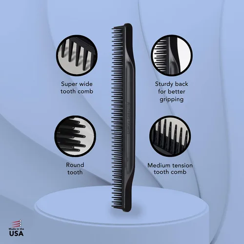 Miniatura 5 de Allegro Combs Peine desenredante de 3 filas #70 para cabello rizado para mujer, definición de rizos, diente ancho, fabricado en Estados Unidos, 1