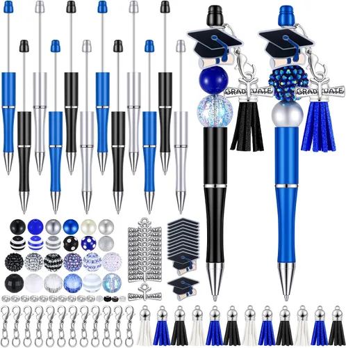 Miniatura 10 de Jutom Los kits de 12 bolígrafos de invierno incluyen 50 piezas de cuentas de colores, borlas y colgantes de copo de nieve, cuentas focales surtidas
