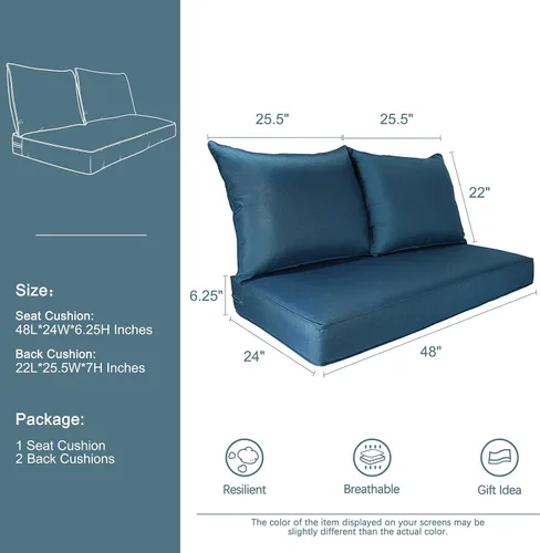 Miniatura 3 de Cojines para muebles de patio, cómodos cojines de asiento profundo, para asiento de dos plazas, para interiores y exteriores, color negro