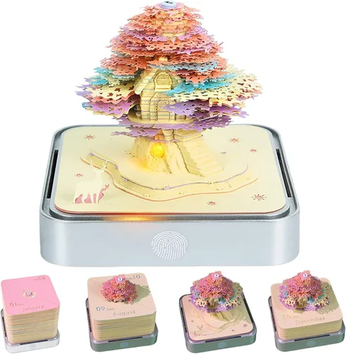 Miniatura 15 de Calendario 3D 2026, Calendario de Escritorio 2026, Bloc de Notas de Arte en Papel 3D Desmontable con Luces LED, Calendarios de Notas 3D Creativo