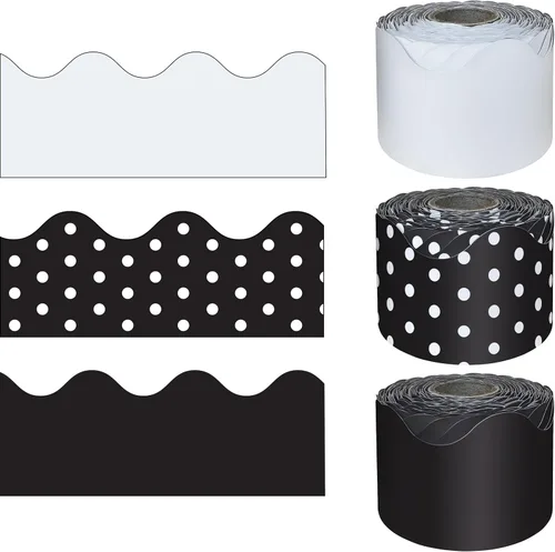 Miniatura 11 de Carson Dellosa - Bordes de tablón de anuncios negro, 290 pies, negro, blanco, lunares, rayas, decoración de aula, suministros para profesores, Casa