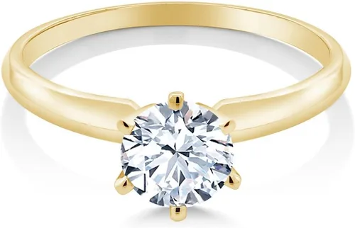 Miniatura 34 de Anillo de compromiso solitario con piedra preciosa redonda de oro amarillo de 14 quilates de 0.236 in para mujer Ajuste clásico de 6 puntas