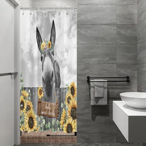 Miniatura 21 de HVEST Cortina de ducha geométrica rosa con ganchos, cortina de ducha moderna geométrica abstracta gris y blanco para baño, 72 x 72 pulgadas, juego