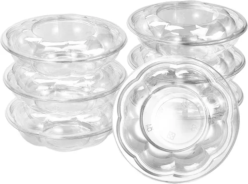 Miniatura 9 de CIAO! Tazón de fruta y ensalada PET transparente de 18 oz con tapa de cúpula rosa (150/caja)