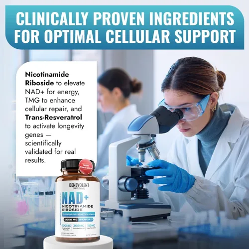 Miniatura 8 de Benevolent NAD+ Suplemento de 1050 mg, absorción máxima 3 en 1 NAD suplementos para mujeres y hombres con ribósido de nicotinamida