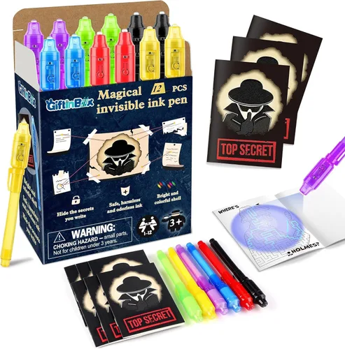 Miniatura 8 de Bolígrafos de tinta invisible GIFTINBOX con luz UV para niños, bolígrafos espía para regalos de fiesta para niños de 8 a 12, paquete de 24
