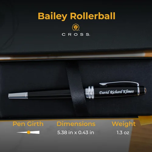 Miniatura 5 de Cross Bailey - Bolígrafo de punta redonda grabada, laca negra con borde cromado, tecnología Selectip, regalo personalizado para ejecutivos, Negro