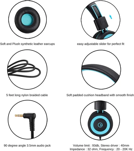 Miniatura 4 de noot products Auriculares para niños K11 plegables estéreo sin enredos de 5 pies de largo cable de 0.138 in Jack Plug in Ear Auriculares con cable