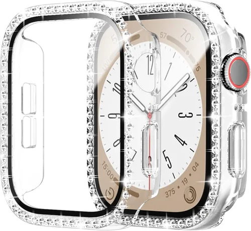 Miniatura 9 de Paquete de 2 fundas brillantes con protector de pantalla de vidrio templado para Apple Watch SE 3 SE 2 Series 6/5/4 SE de 1.575 pulgadas, cubierta