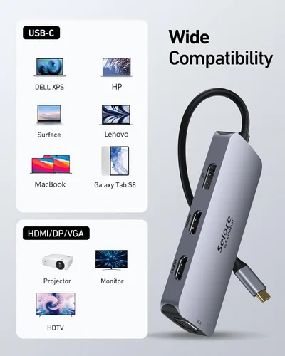 Miniatura 7 de Estación de acoplamiento USB C con adaptador de monitor dual HDMI, Selore USB C Hub para 3 monitores con dual HDMI, DisplayPort, VGA, carga PD