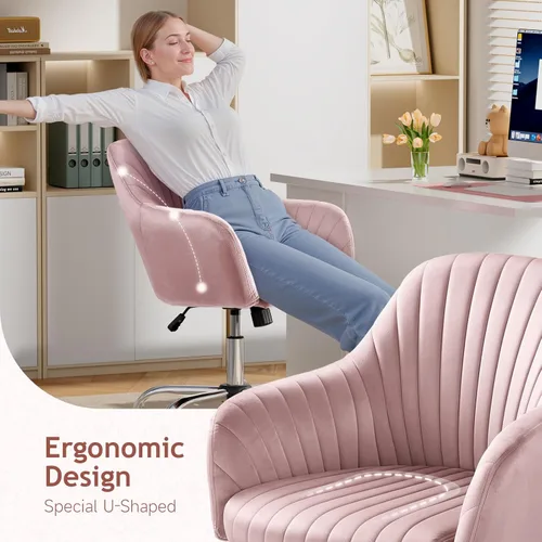 Miniatura 3 de Warmiehomy Silla de escritorio, silla de oficina de terciopelo para oficina en casa, cómoda silla de tocador, bonita silla de maquillaje para niña