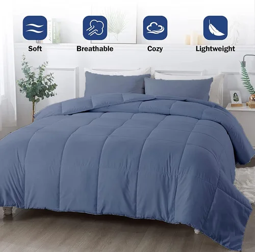 Miniatura 2 de Edredón ligero tamaño Queen azul acero – Edredón de cama alternativo para todas las estaciones, edredón de verano, edredón acolchado cuadrado
